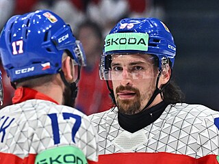 Daniel Vo�enílek v utkání �eska proti Slovensku na MS v hokeji 2026 ve...