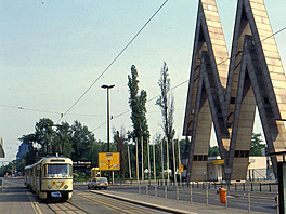 Leipziger Messe - Messegelaende Fairground with Tatra T4D Tram, Leipzig, June...