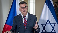 Izraelský ministr zahrani�í Gideon Sa�ar na tiskové konferenci po setkání s...