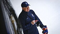 Kou� �eských hokejist� Radim Rulík na tréninku b�hem sv�tového �ampionátu ve...