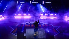 Rapper Fabolous b�hem vystoupení v Madison Square Garden o polo�ase zápasu New...