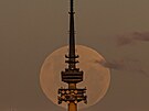 Modrý mikroúpln�k je vid�t za v�í Telstra Tower na ho�e Black Mountain v...