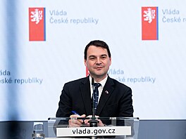 Ministr zahrani�í Petr Macinka na tiskové konferenci vlády. (8. �ervna 2026)