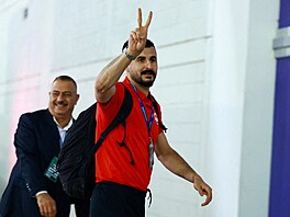 Úto�ník Iráku Ajmen Husejn p�ed finále bará�e o mistrovství sv�ta proti Bolívii.
