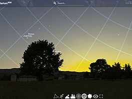 Postavení Venu�e a Jupiteru nad obzorem 8. �ervna 2026 ve 22 hodin.
