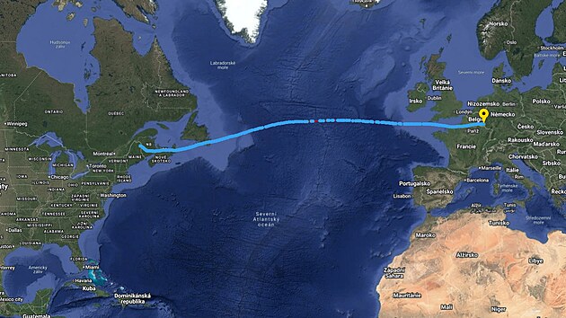 Trasa letu balonu Atlantic Explorer