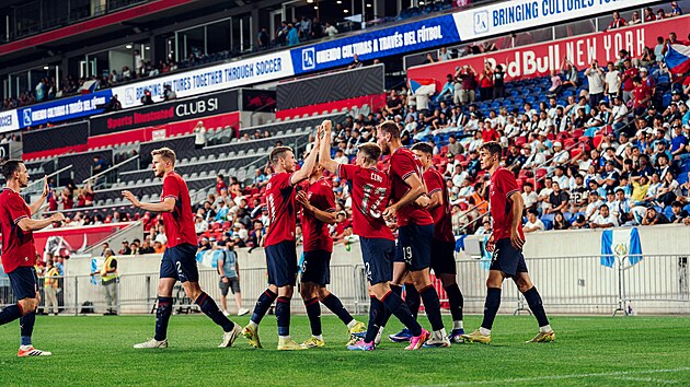 �e�tí fotbalisté se radují z gólu Tomá�e Chorého proti Guatemale.