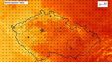P�edpov�� denních teplotních maxim na úterý 9. �ervna.