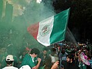 Mexi�tí fandové v ulicích Mexico City bou�liv� slaví  výhru národního mu�stva v...