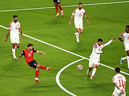 Romano Schmid otevírá skóre utkání proti Jordánsku.