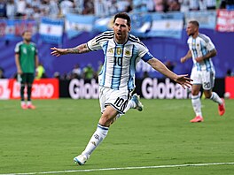 Lionel Messi slaví v 17. minut� gól proti Al�írsku na mistrovství sv�ta.