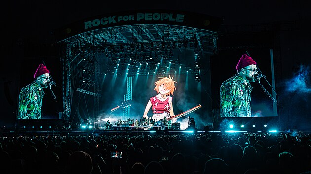 Kapela Gorillaz na koncert� na festivalu Rock for People (10. �ervna 2026,...