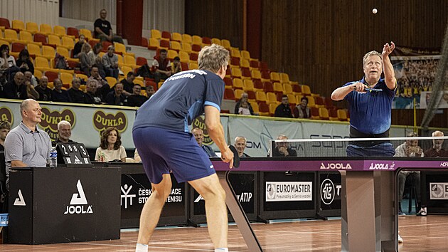Švédský olympijský vítěz Jan-Ove Waldner (vzadu) a pětinásobný mistr světa...