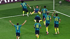 Emotivní oslavy Luise Díaze druhého gólu Kolumbie v duelu s Uzbekistánem.