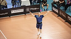�védský stolní tenista a olympijský vít�z Jan-Ove Waldner b�hem exhibice v...