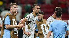 David Zima (vlevo) a Tomá� Sou�ek po proh�e s Ji�ní Koreou na mistrovství sv�ta
