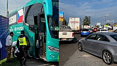 �eský autobus zablokoval dopravu v Mexku, hrá�i museli p�ky