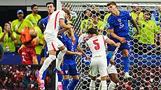 Hlavi�ková momentka v zápase mistrovství sv�ta mezi Anglií a Chorvatskem.