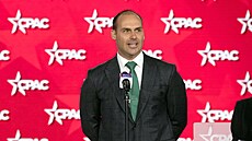 Eduardo Bolsonaro, poslanec brazilské Poslanecké sn�movny, vystupuje na...