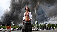 �ena v Moskv� pro mohutném ukrajinském dronovém útoku (18. �ervna 2026)