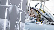 Náv�t�vníci a vojáci u kokpitu letounu Eurofighter Typhoon. (10. �ervna 2026)