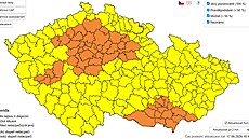 Mapa s výstrahou na vysoké teploty v �esku