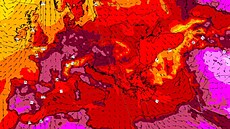 P�edpov�� teplot pro Evropu na pátek 19. �ervna odpoledne podle modelu ECMWF
