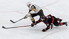 Colton Sissons (10) z Vegas Golden Knights ují�dí v zápase s Carolina...