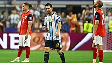 Lionel Messi z Argentiny slaví gól proti Rakousku. Celkov� �lo o jeho 17. trefu...