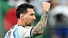 Lionel Messi z Argentiny slaví gól proti Rakousku. Celkov� �lo o jeho 17. trefu...