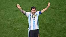 Lionel Messi z Argentiny slaví druhý gól v utkání s Rakouskem. Celkov� �lo o...