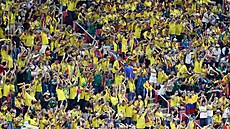 Mexická vlna kolumbijských fanou�k� b�hem zápasu s Demokratickou republikou...