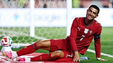 Po souboji p�ed brankou se Cristiano Ronaldo ocitl na zemi.
