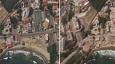 Celkový pohled na budovy v Playa Puerto Viejo v obci Vargas v La Guaira ukazuje...
