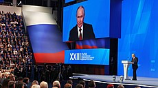Ruský prezident Vladimir Putin na kongresu Jednotného Ruska. (28. �ervna 2026)