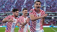 Chorvat Ante Budimir slaví gól do sít� Panamy na mistrovství sv�ta.