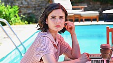 Eva Podzimková p�i natá�ení filmu Po ve�erce