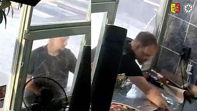 „Máte hlad? Hlídejte policajty.“ Lupič rozbil značkou výlohu, pizza byla ale jen maketa