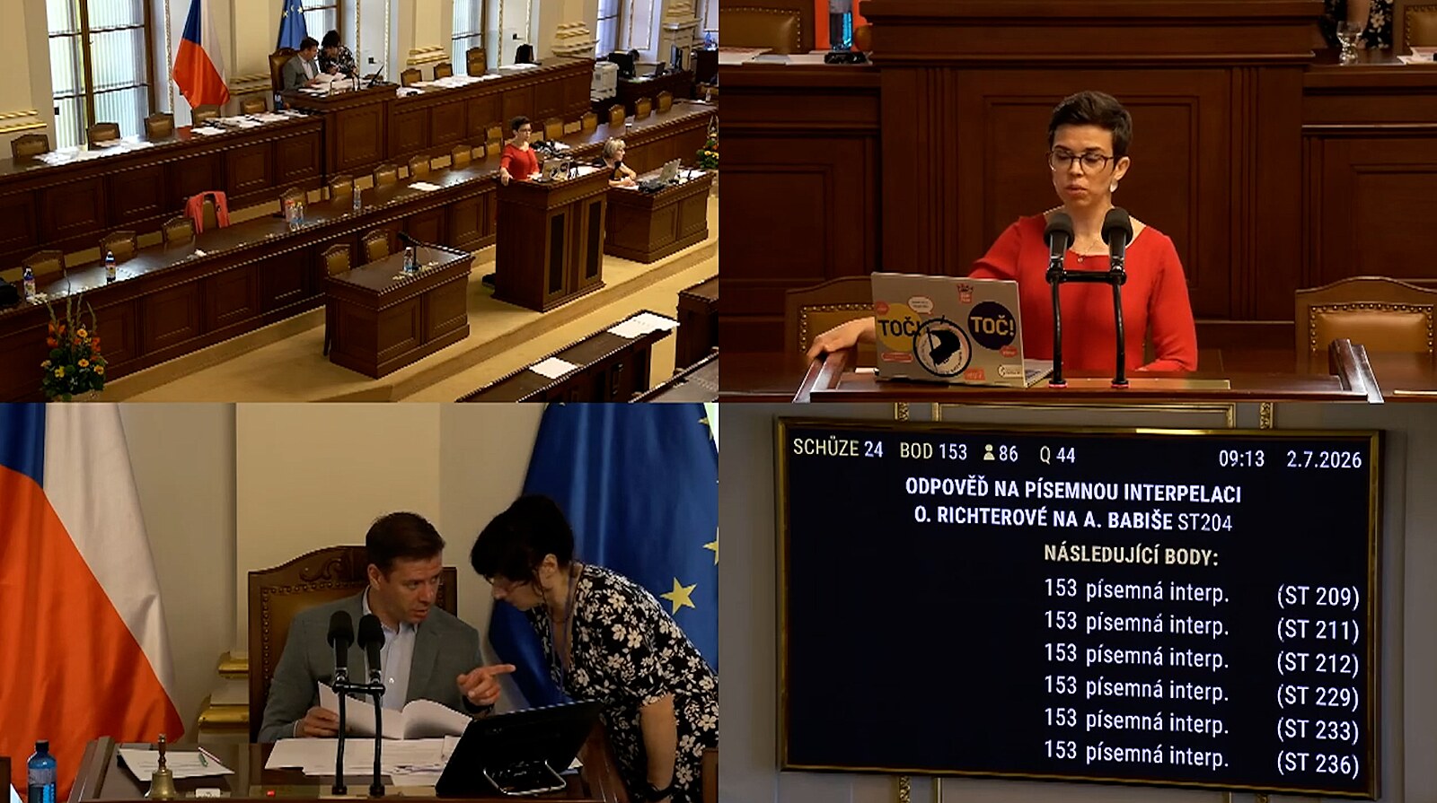 Richterová se ptala nepřítomného premiéra Babiše, zda skončí ve vládě Mrázová