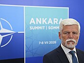 Prezident Petr Pavel na tiskové konferenci po konci summitu NATO v Anka�e. (8....