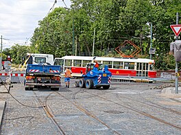 Oprava tramvajové trati Chotkovy sady - Brusnice (stav za�átek �ervence 2026)