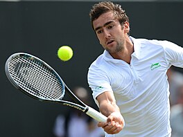 Marin �ili� b�hem t�etího kola WImbledonu 2012.