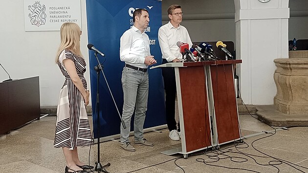 P�edseda ODS Martin Kupka a prvn� m�stop�edseda strany Karel Haas na tiskov� konferenci ob�ansk�ch demokrat�. (9. �ervence 2026)