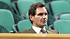 Roger Federer b�hem zápasu Ji�ího Lehe�ky a Alexandera Zvereva