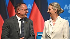 Spolup�edsedové n�mecké strany AfD Tino Chrupalla a Alice Weidelová reagují na...
