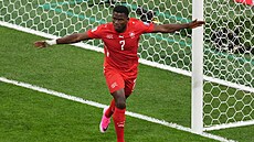 Breel Embolo oslavuje svoji trefu do sít� Al�írska.