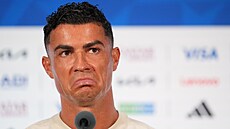 Cristiano Ronaldo na tiskové konferenci p�ed osmifinále mistrovství sv�ta proti...