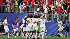 Radost marockých fotbalist� z první branky v osmifinále MS proti Kanad�.