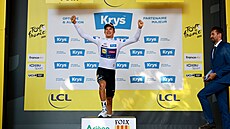 Mathias Vacek se raduje ve �tvrté etap� Tour de France ze zisku bílého dresu
