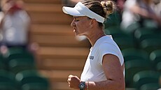 Barbora Krej�íková se hecuje v osmifinále Wimbledonu.